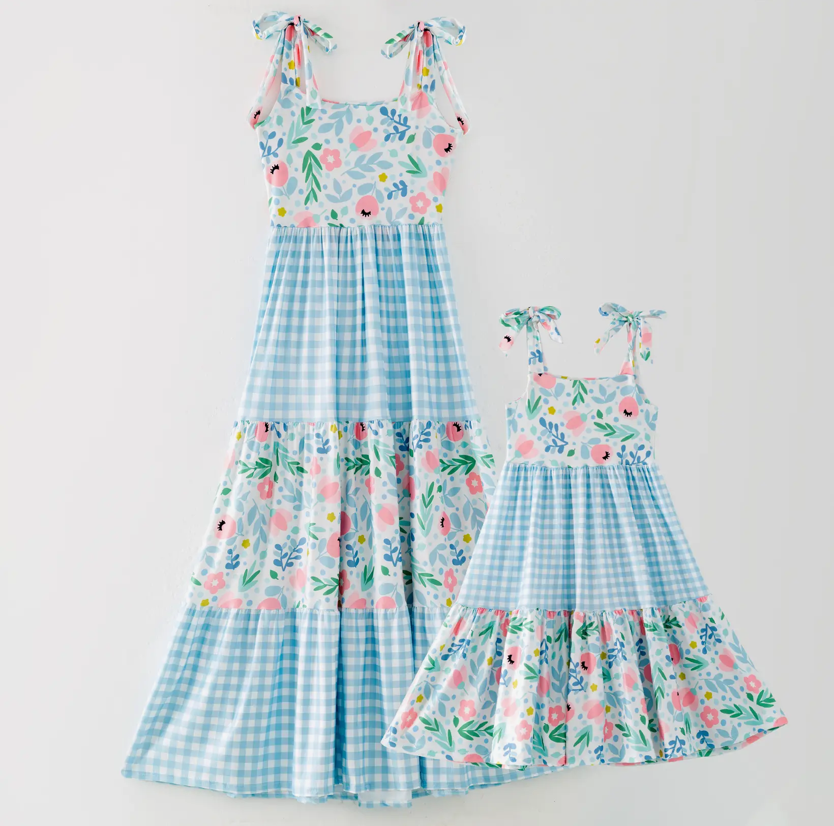 Mommy And Me Floral Plaid Bow Tied Dress