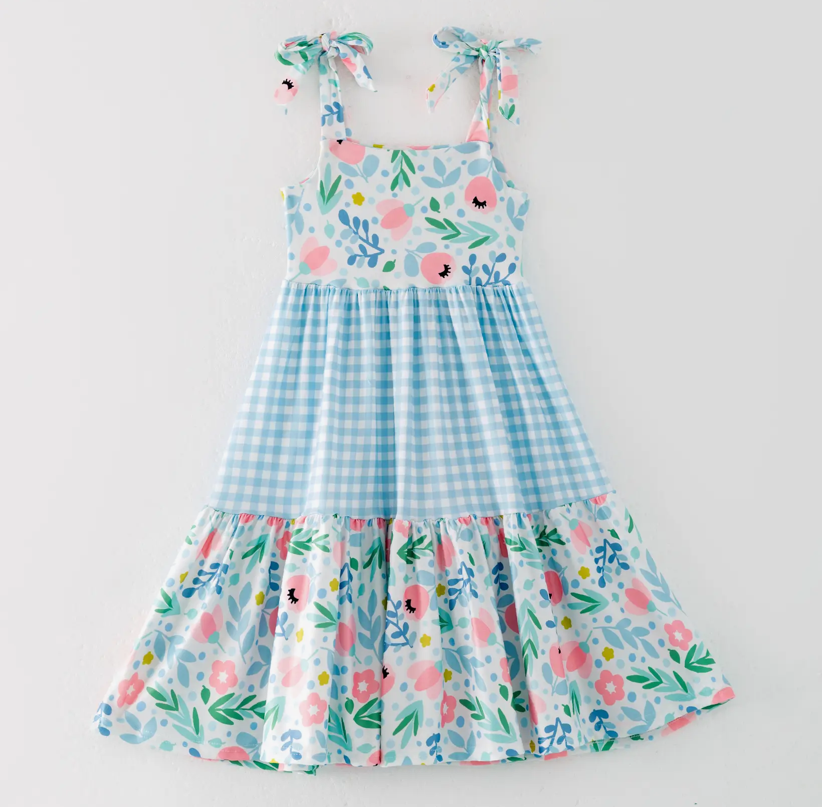 Mommy And Me Floral Plaid Bow Tied Dress