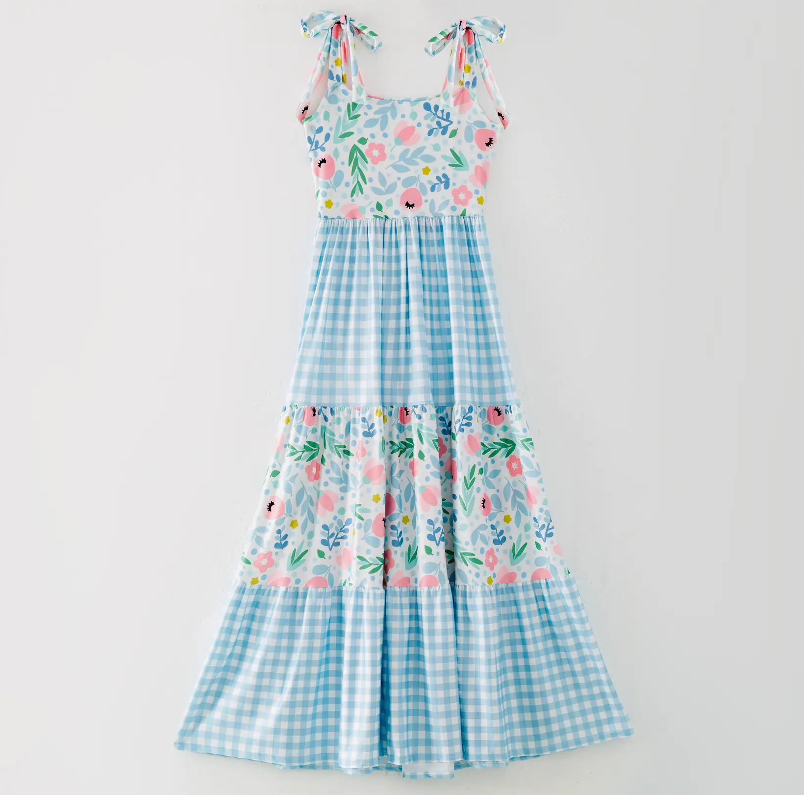 Mommy And Me Floral Plaid Bow Tied Dress