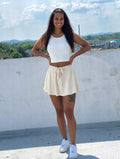Beige Elastic Waist Tennis Skirt