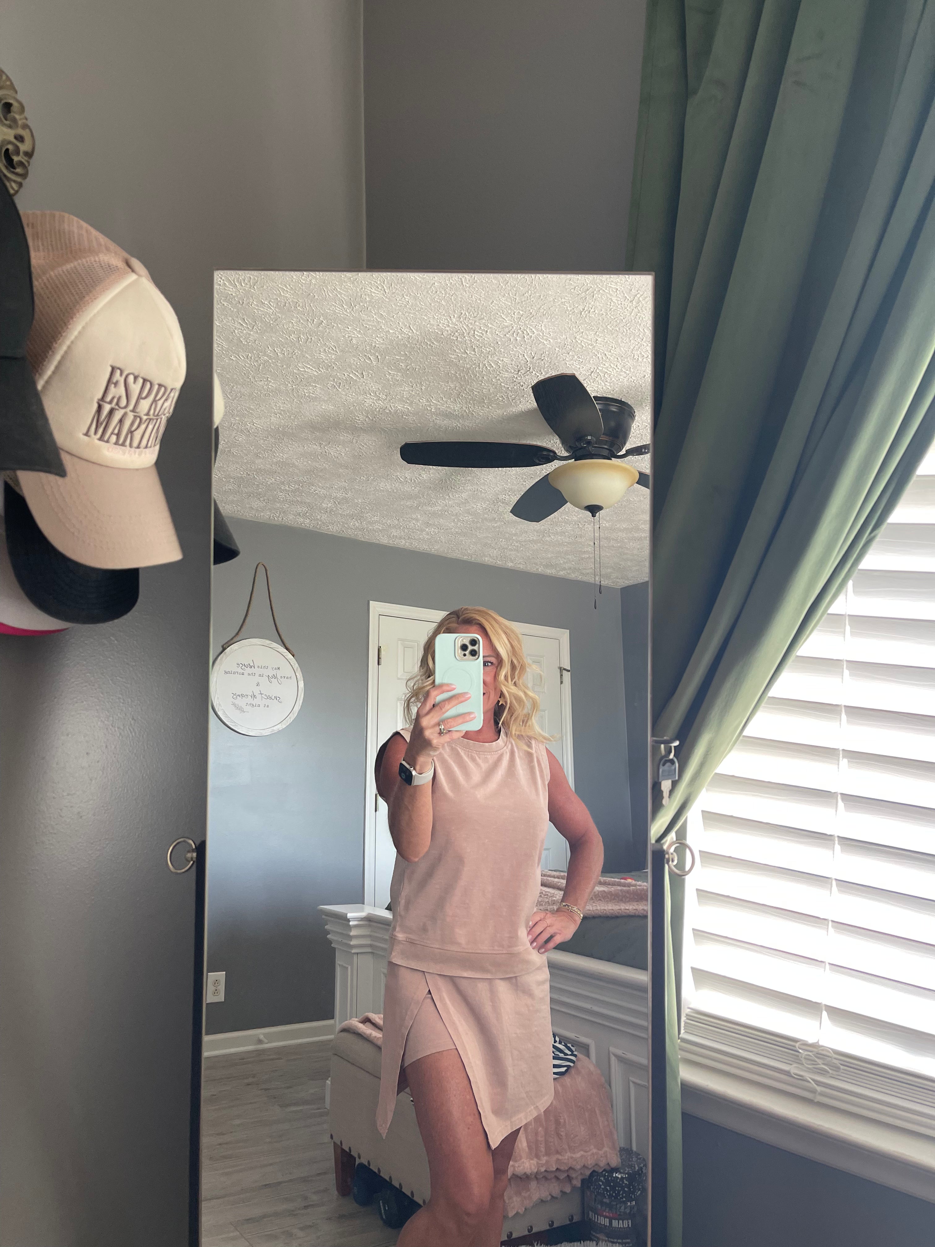 Mocha Washed Lined Split Skirt and Tank Co-ord